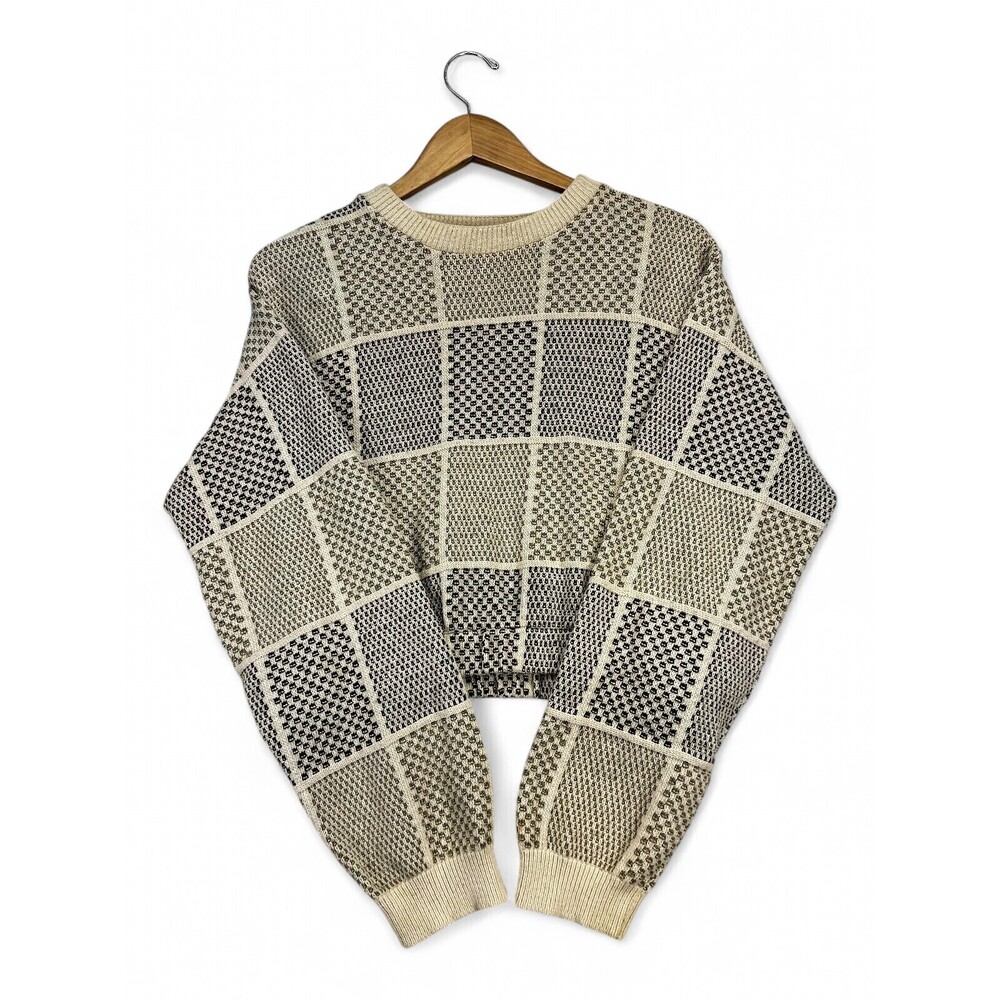 Bill Blass Crewneck Patchwork Knit Sweater - Size M